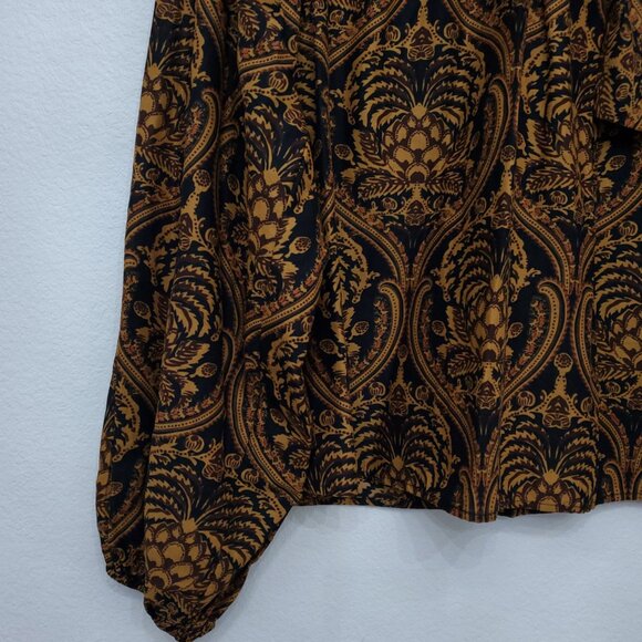 A Loves A Peasant bohemian Blouse with Neck Bow Tie in Paisley Print Size Large - Picture 3 of 11